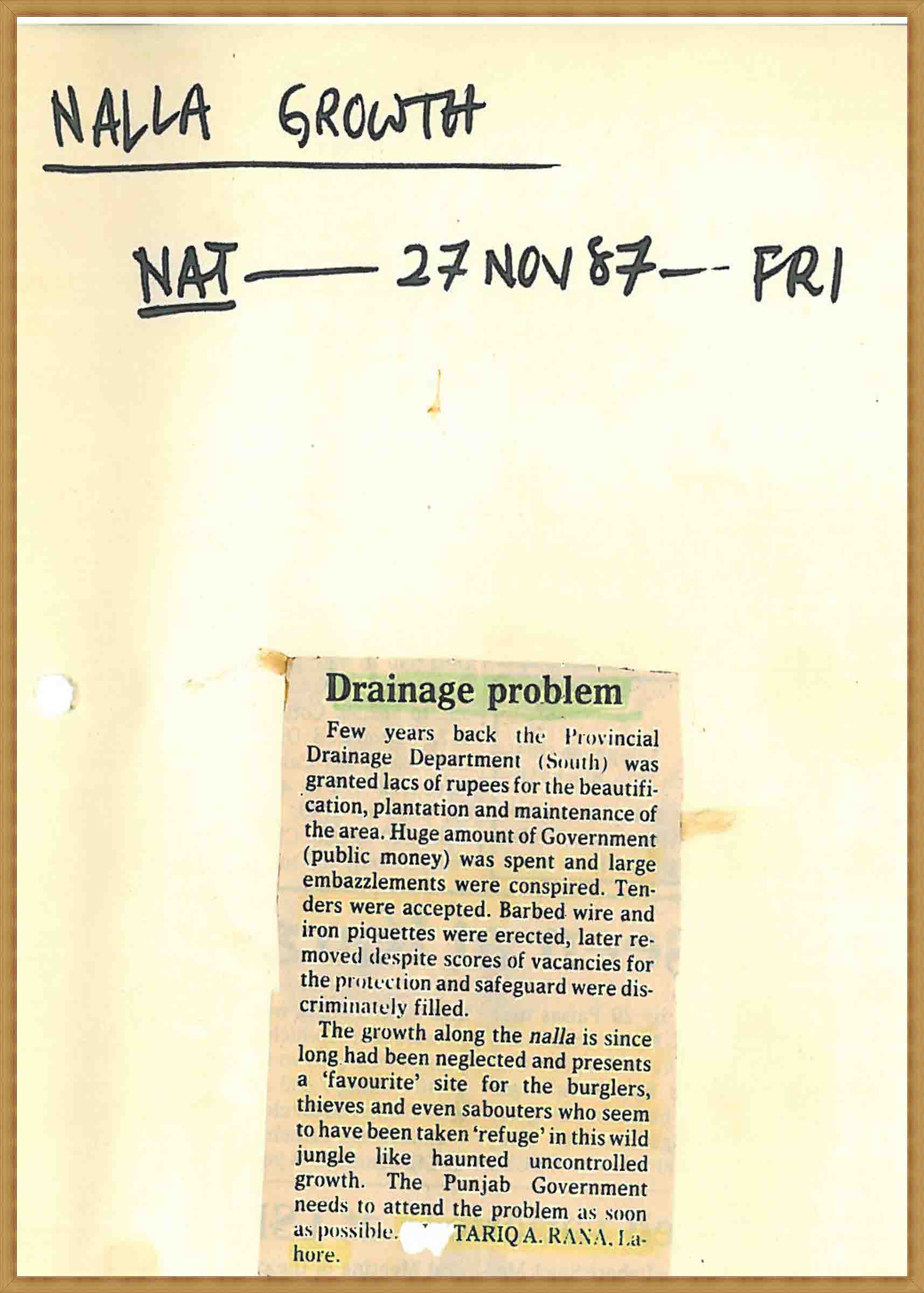 Drainage problem(27-11-1987)